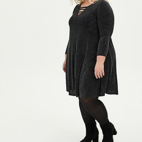 Torrid Black Shimmer Ladder Detail Trapeze Dress - Picture 5 of 8